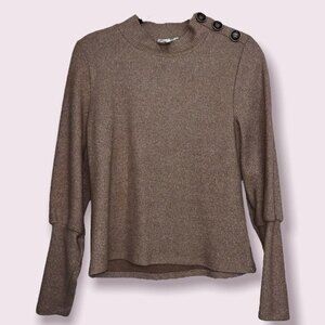 June & Hudson Light Brown Sweater Mock Neck Cozy Button Accent Womens Size 1
